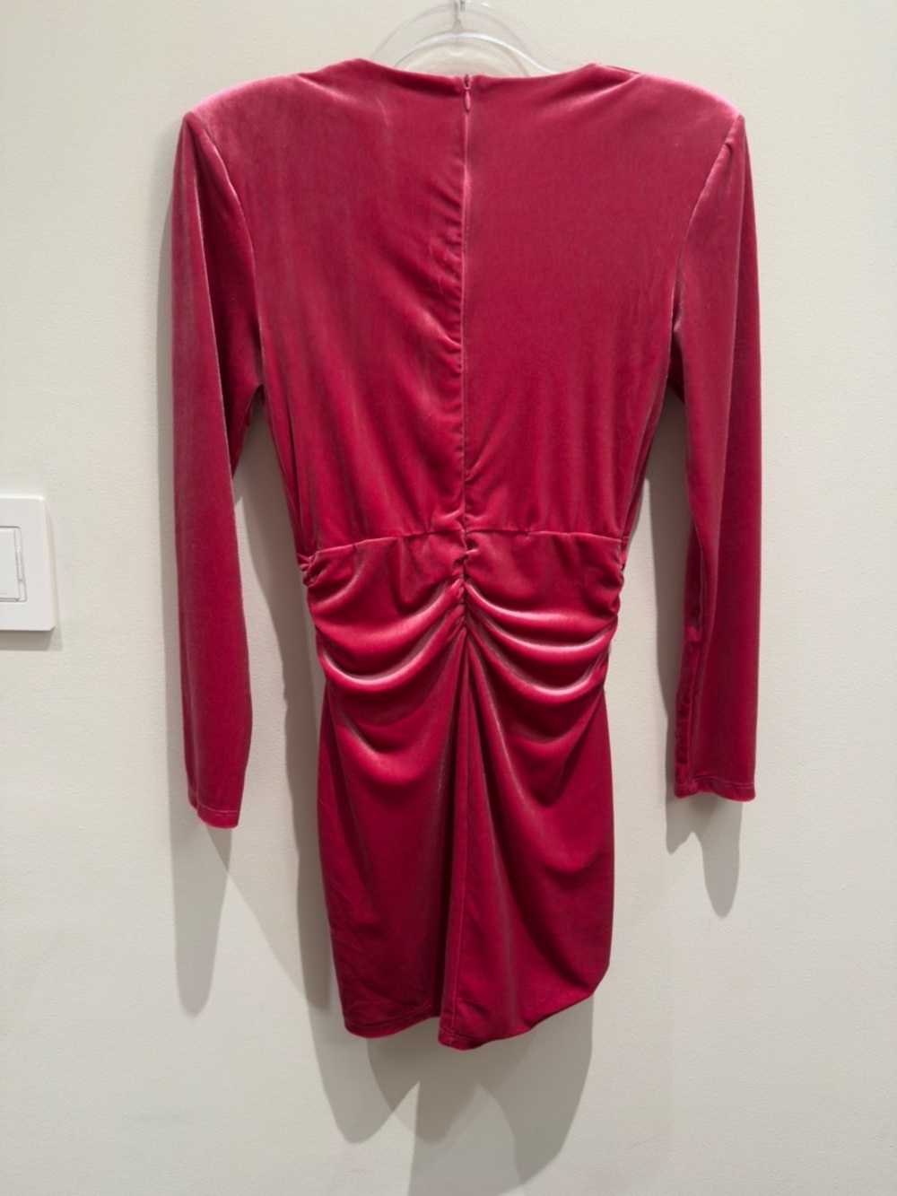 HYFVE - Velvet Long-sleeve Knot-Front Short Dress Raspberry Pink Size Small - Picture 2 of 6